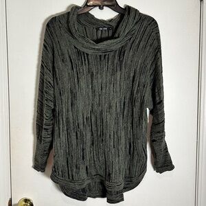 Nic+Zoe tunic cowl neck sweater - green/grey and black